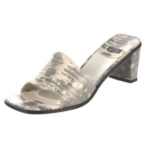 Stuart Weitzman Silver Cream Snake Print Sandal Heel